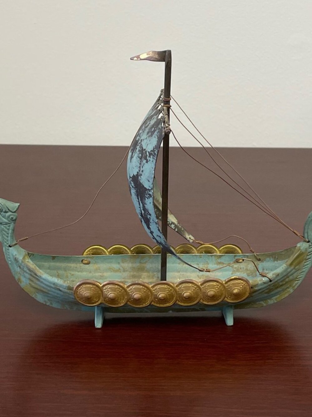 Vintage Viking Long Sailboat - Metal - Over 9 inches Long - GUC